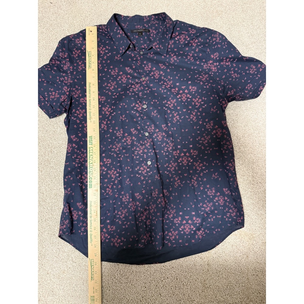John Varvatos USA Mens XL Navy Blue Red Insect Bee Print Short Sleeve Shirt